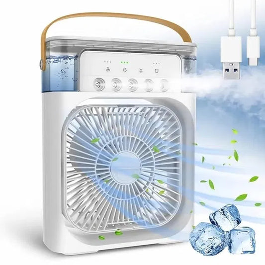 Arctic Breeze Mini Air Cooler ❄️ | Portable USB Cooling Fan with LED Light & Mist Spray