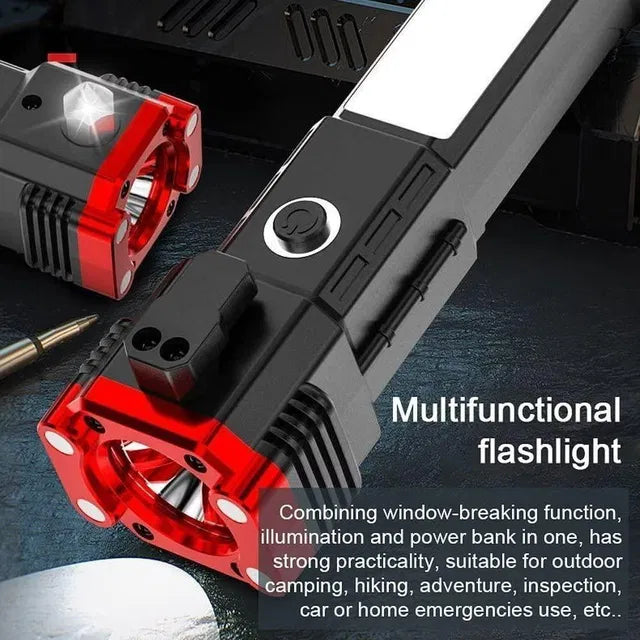 8-in-1 Rechargeable LED Torch 🔦 | Power Bank + Emergency Light | Heavy Duty Flashlight