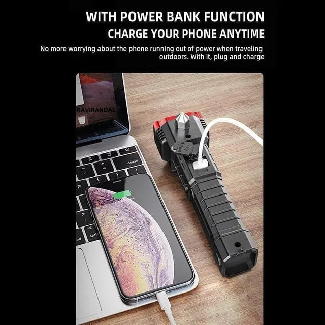 8-in-1 Rechargeable LED Torch 🔦 | Power Bank + Emergency Light | Heavy Duty Flashlight